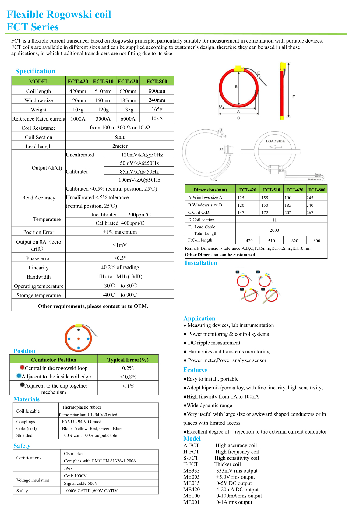 FCT Flexible Rogowski Coil Current Transformers